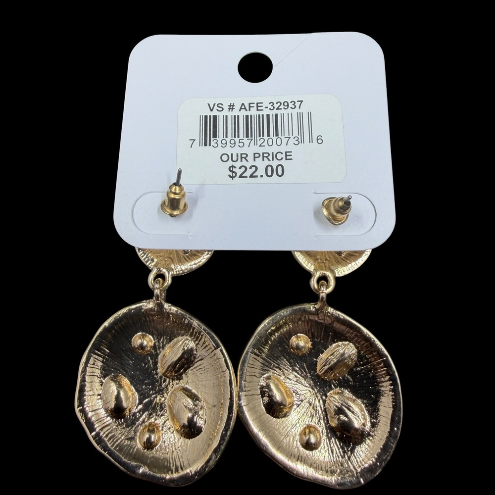 Charming Charlies Gold Hammered Statement Drop Earrings Multicolor‎ Gem Boho NWT - Picture 4 of 5
